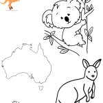 Time to cross the ditch to Australia. Koala and Kangaroo colouring page